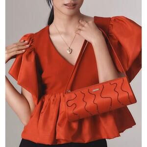 NWT Anthropologie Sunday in Brooklyn Short-Sleeve V-Neck Babydoll Blouse Red Med